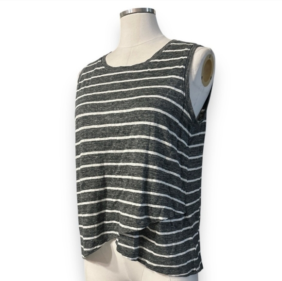 ATHLETA Stripe Linen Criss Cross Tank Tulip Hem Grey Heather - Picture 2 of 9